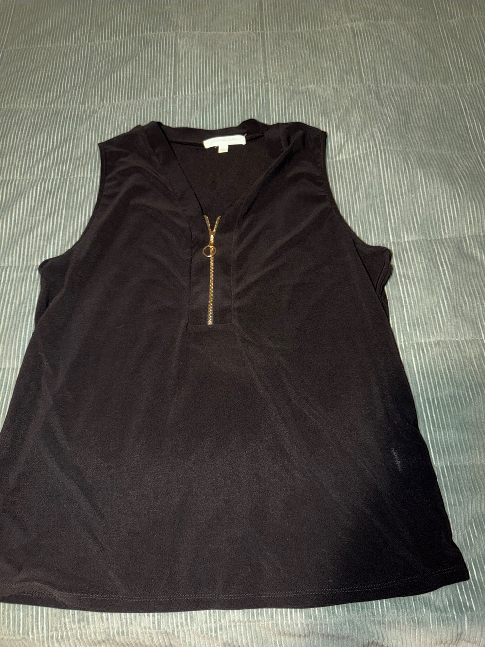 Women's Black Sleeveless V-Neck Tank with Gold Zip